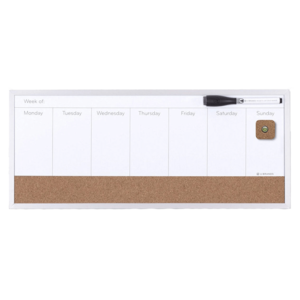 A magnetic whiteboard with the days of the week.